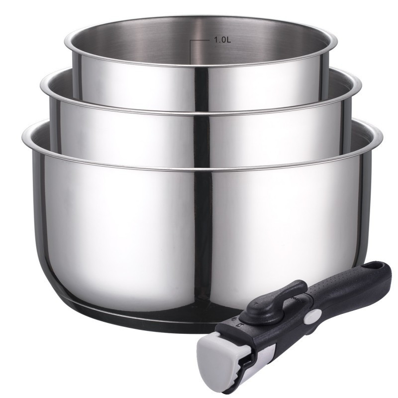 Série 3 casseroles inox + manche amovible