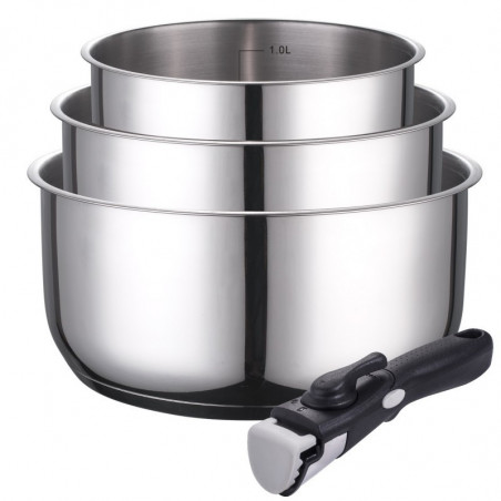 Série 3 casseroles inox + manche amovible