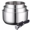 Série 3 casseroles inox + manche amovible